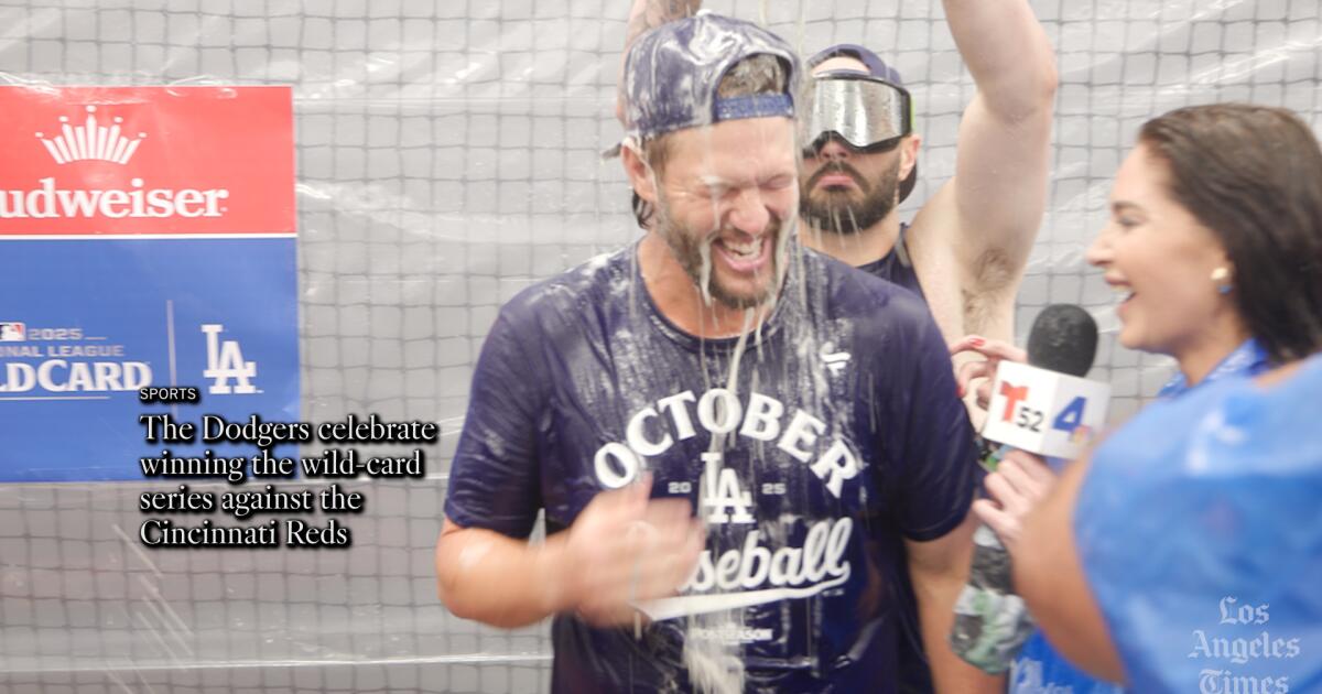 The Dodgers celebrate winning the wild-card series against the Cincinnati Reds