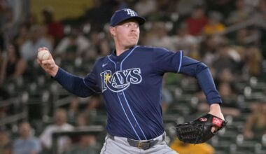 Aug 11, 2025; West Sacramento, California, USA; Tampa Bay Rays pitcher Pete Fairbanks (29) throws a pitch against the Athletics during the ninth inning at Sutter Health Park. Mandatory Credit: Ed Szczepanski-Imagn Images