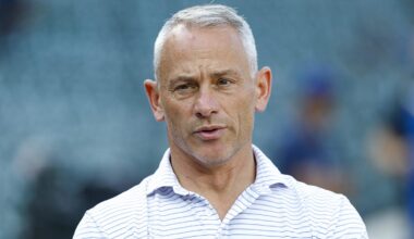 Jul 3, 2025; Chicago, Illinois, USA; Chicago Cubs president of baseball operations Jed Hoyer speaks before a baseball game between the Chicago Cubs and Cleveland Guardians at Wrigley Field. Mandatory Credit: Kamil Krzaczynski-Imagn Images