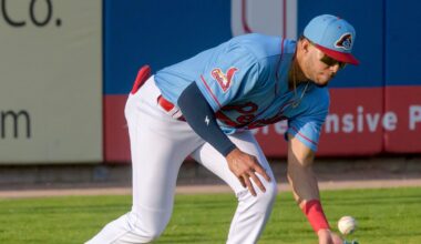 Peoria Chiefs outfielder Joshua Baez fields a hit to left field during a game against the Michigan Whitecaps on Wednesday, May 15, 2024 at Dozer Park in Peoria.