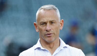 Jul 3, 2025; Chicago, Illinois, USA; Chicago Cubs president of baseball operations Jed Hoyer speaks before a baseball game between the Chicago Cubs and Cleveland Guardians at Wrigley Field. Mandatory Credit: Kamil Krzaczynski-Imagn Images