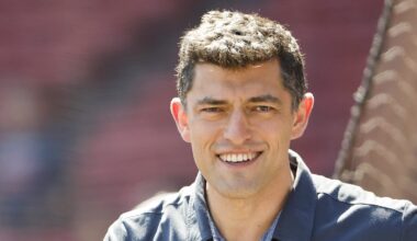Aug 28, 2022; Boston, Massachusetts, USA; Chaim Bloom, Chief Baseball Officer of the Boston Red Sox on the field before the game between the Boston Red Sox and the Tampa Bay Rays at Fenway Park. Mandatory Credit: Winslow Townson-Imagn Images