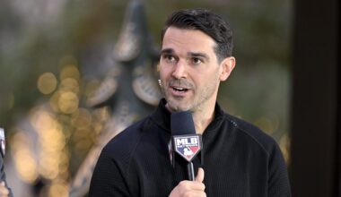 Dec 9, 2024; Dallas, TX, USA; Philadelphia Phillies general manager Preston Mattingly speaks with the MLB Network at the Hilton Anatole during the 2024 MLB Winter Meetings.
