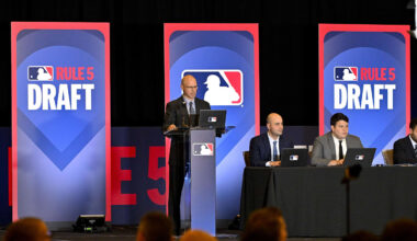 Dec 11, 2024; Dallas, TX, USA; Jeff Pfeifer MLB VP of Baseball Operations speaks during the Rule 5 Draft at the 2024 MLB Winter Meetings at the Hilton Anatole. Mandatory Credit: Jerome Miron-Imagn Images