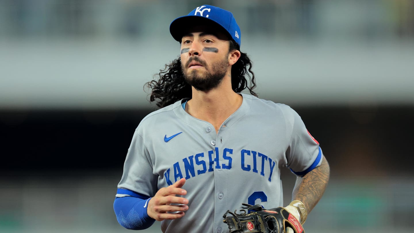 Jul 20, 2025; Miami, Florida, USA; Kansas City Royals second baseman Jonathan India (6) looks on against the Miami Marlins during the seventh inning at loanDepot Park. Mandatory Credit: Sam Navarro-Imagn Images