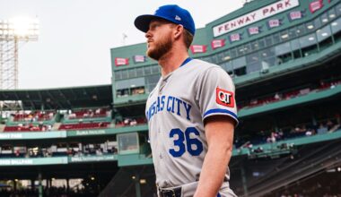 Aug 4, 2025; Boston, Massachusetts, USA; Kansas City Royals pitcher Bailey Falter (36) make his way to the bullpen before the start of the game against the Boston Red Sox at Fenway Park. Mandatory Credit: David Butler II-Imagn Images
