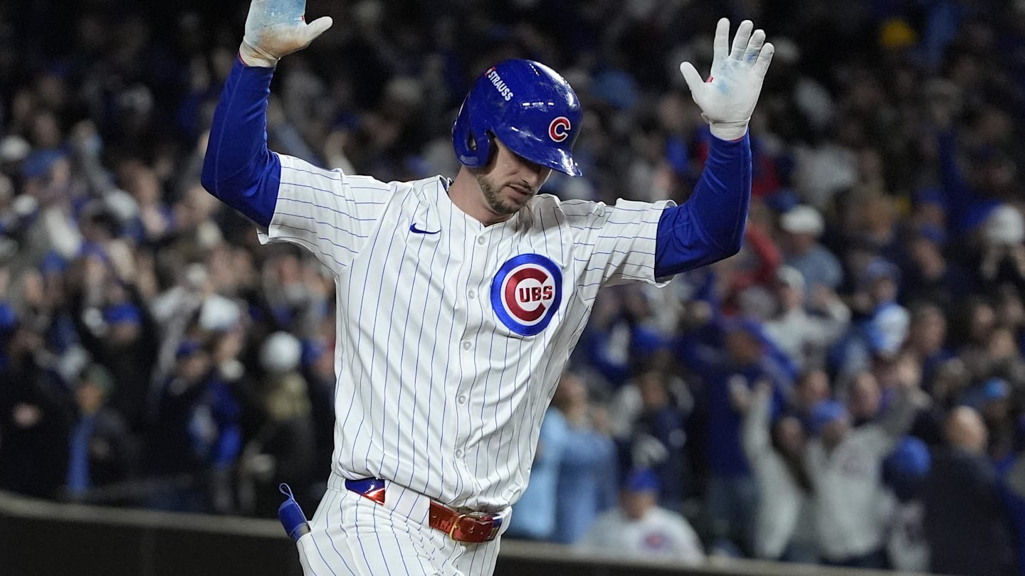 Oct 9, 2025; Chicago, Illinois, USA; Chicago Cubs right fielder Kyle Tucker (30) reacts after hitting a home run against the Milwaukee Brewers during the seventh inning for game four of the NLDS round for the 2025 MLB playoffs at Wrigley Field.
