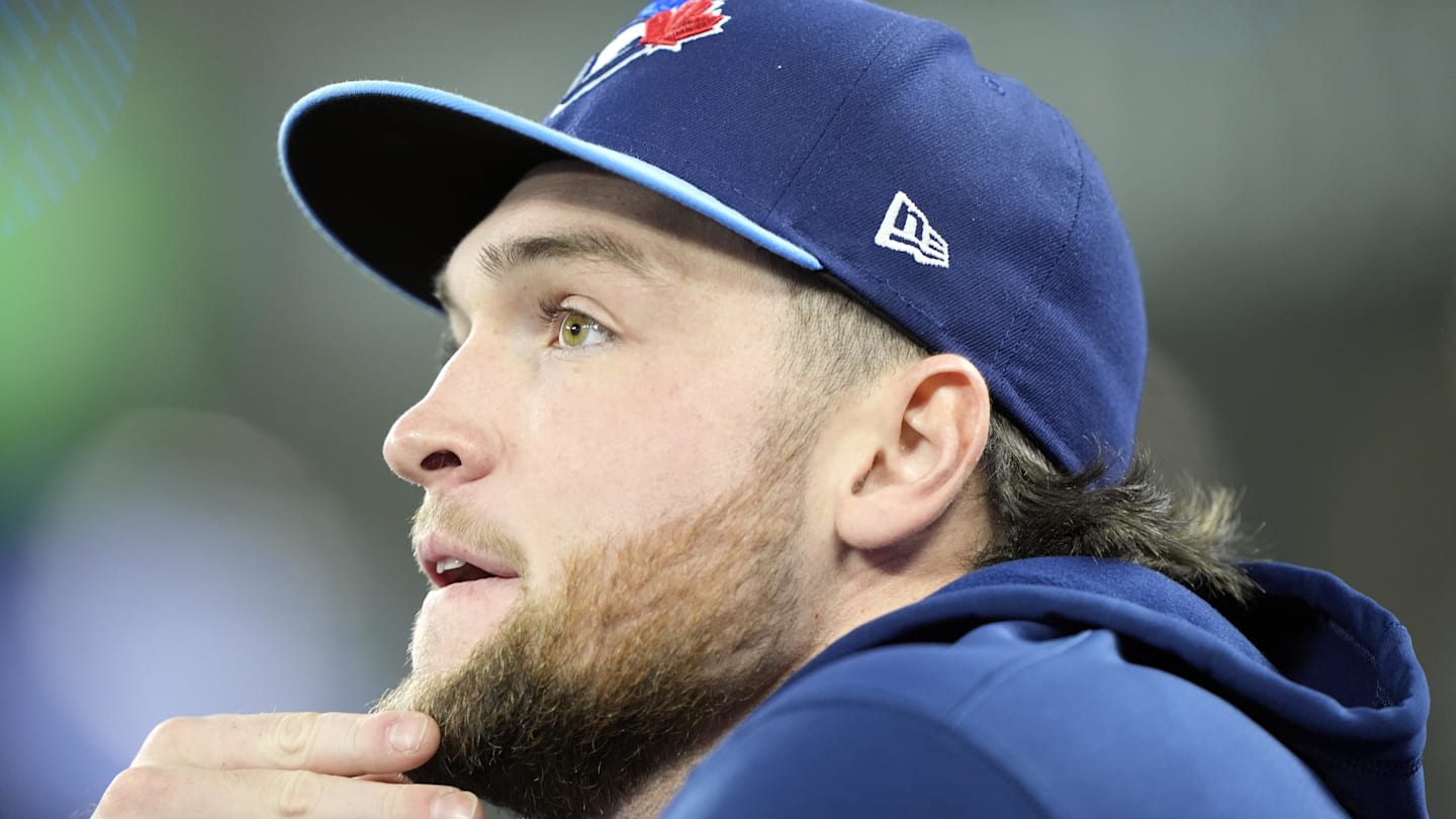 Oct 31, 2025; Toronto, Ontario, CAN; Toronto Blue Jays pitcher Trey Yesavage (39) looks on before game six of the 2025 MLB World Series against the Los Angeles Dodgers at Rogers Centre. Mandatory Credit: John E. Sokolowski-Imagn Images
