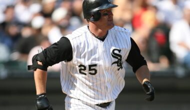 Jim Thome in sleeveless pinstripe White Sox jersey