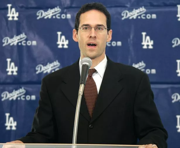 Los Angeles Dodgers general manager Paul Depodesta speaks about newest acquisition J.D. Drew at press conference held Thursday, December 23, 2004 at Dodger Stadium in Los Angeles, California. (Photo by Jon Soohoo/Getty Images)