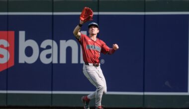Sep 14, 2025; Minneapolis, Minnesota, USA; Arizona Diamondbacks right fielder Corbin Carroll (7) catches a fly ball hit by Minnesota Twins first base Kody Clemens (18) in the eighth inning at Target Field. Mandatory Credit: Matt Blewett-Imagn Images