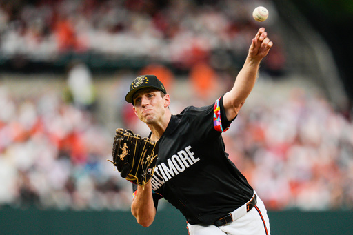 FILE - Baltimore Orioles starting pitcher John Means throws to the Seattle Mariners during the first inning of a baseball game, May 17, 2024, in Baltimore. (AP Photo/Jess Rapfogel, File)