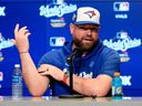 Toronto Blue Jays manager John Schneider speaks to the media prior to Game 6 of the World Series.