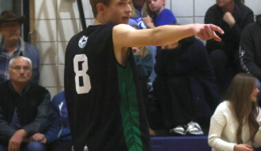 The Green Valley Pirates setter directs traffic during the AA Zone 13 finals. (Cassidy Dankochik The Carillon)