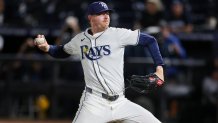 Sep 4, 2025; Tampa, Florida, USA; Tampa Bay Rays pitcher Pete Fairbanks (29) throws a pitch against the Cleveland Guardians in the ninth inning at George M. Steinbrenner Field. Mandatory Credit: Nathan Ray Seebeck-Imagn Images