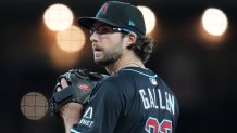 Arizona Diamondbacks right-hander Zac Gallen (23) pitches against the Cleveland Guardians at Chase Field on Aug. 19, 2025.