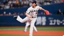 OSAKA, JAPAN - MARCH 05: Tatsuya Imai #48 of Samurai Japan pitches in the top of the sixth inning during the game between Samurai Japan and Netherlands at Kyocera Dome Osaka on March 05, 2025 in Osaka, Japan. (Photo by Gene Wang/Getty Images)