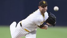 Sep 9, 2025; San Diego, California, USA; San Diego Padres starting pitcher Michael King (34) delivers during the first inning against the Cincinnati Reds at Petco Park. Mandatory Credit: Denis Poroy-Imagn Images