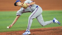 Sep 27, 2025; Miami, Florida, USA;  New York Mets pitcher Tyler Rogers (71) pitches in the eighth inning against the Miami Marlins at loanDepot Park. Mandatory Credit: Jim Rassol-Imagn Images