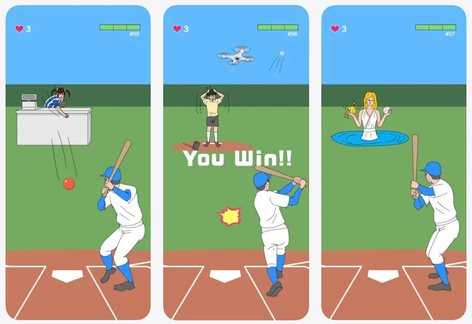 Screenshots of an ios game with a baseball batter