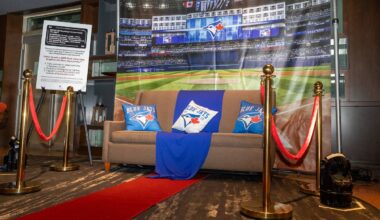 Displaying the couch Blue Jay Addison Barger slept on is more than a cheap stunt