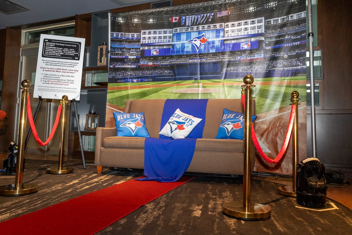 Displaying the couch Blue Jay Addison Barger slept on is more than a cheap stunt