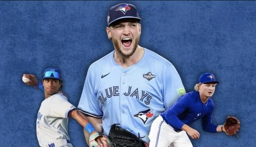 Toronto Blue Jays top prospects Trey Yesavage, Arjun Nimmala, and JoJo Parker.