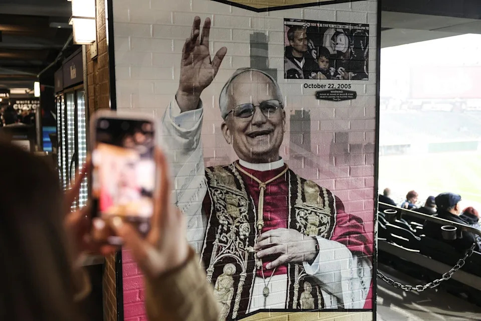 Pope Leo was honored in a graphic installation at Rate Field, which was unveiled in May (Geoff Stellfox/Getty Images)