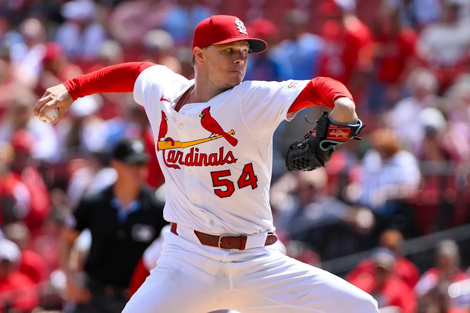 St. Louis Cardinals starting pitcher Sonny Gray (54) pitches against the Athletics during the first inning at Busch Stadium. Jeff Curry-Imagn Images
