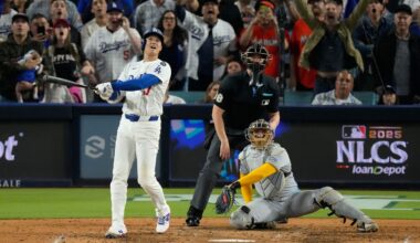 Los Angeles Dodgers' Shohei Ohtani celebrates his home run against the Milwaukee Brewers during the seventh inning in Game 4 of baseball's National League Championship Series, Friday, Oct. 17, 2025, in Los Angeles. (AP Photo/Mark J. Terrill)