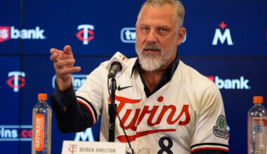 Derek Shelton speaking at Twins press conference