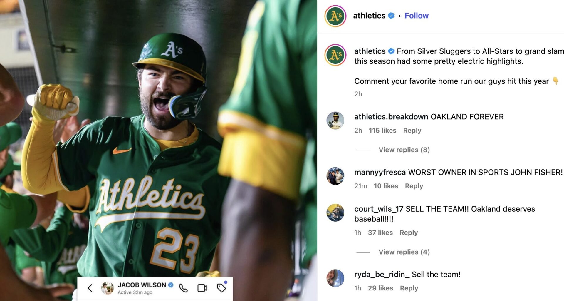 After 655 days, the A's turn social media comments back on