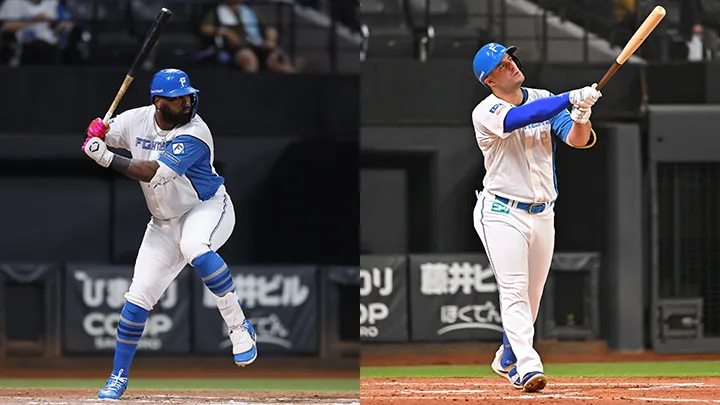 Hokkaido Nippon-Ham Fighters player Reyes (left) Ariel Martínez (right) [Photo: Courtesy of the team]