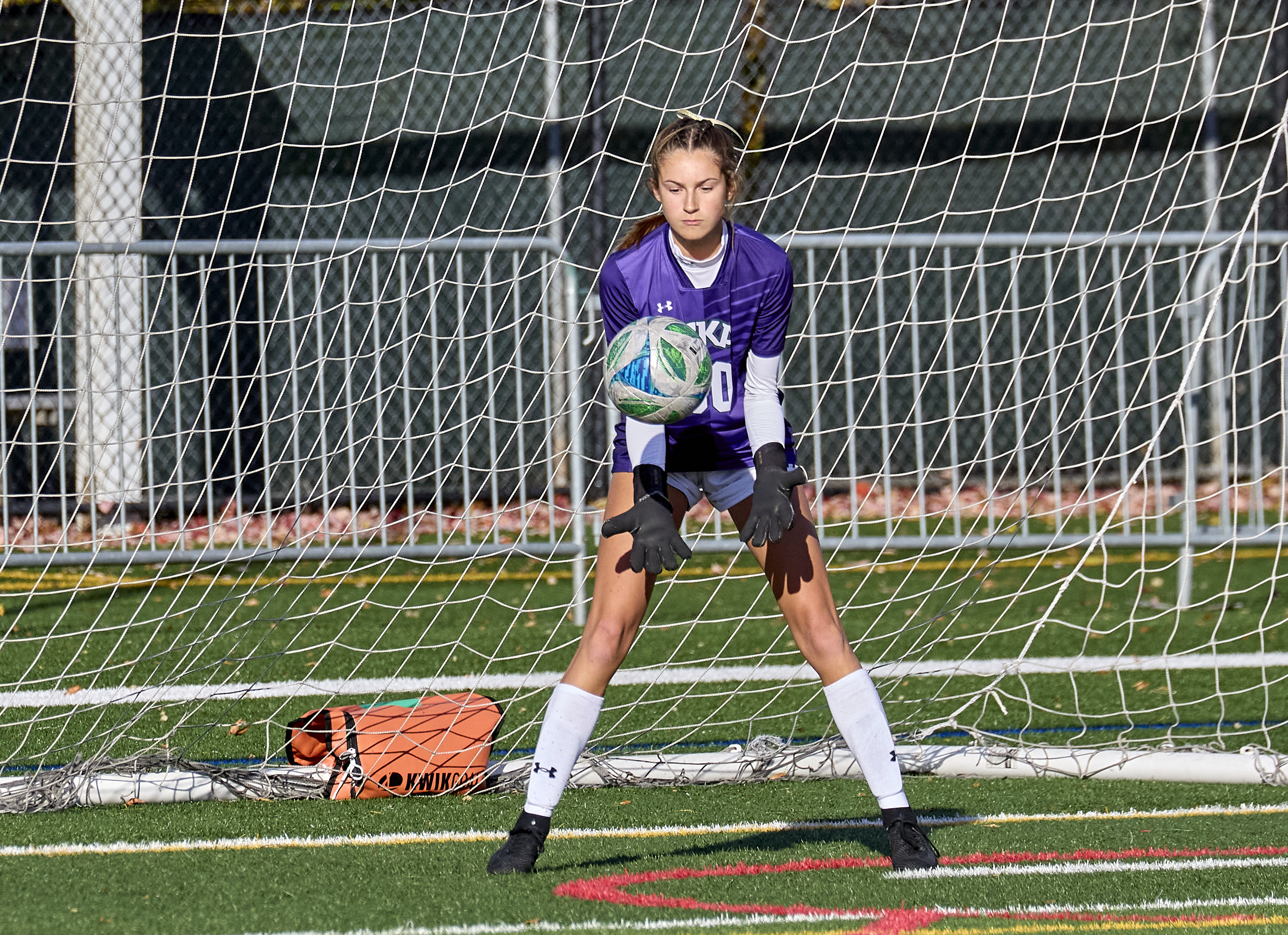 Goalie Oliva Davis (00) of Montclair Kimberley makes a save against DePaul Catholic during the Girls North, NPB Final at DePaul Catholic High School in Wayne on Thursday, November 13, 2025.  