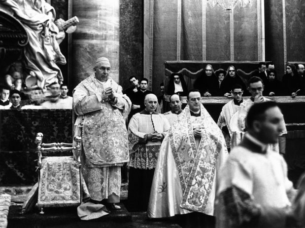 Cardinal George Mundelein celebrates the Pontifical Mass in St. Peter's Basilica in Rome on Nov. 13, 1938, in connection with the beatification of Mother Frances Cabrini. It was the first time an American cardinal celebrated Mass in St. Peter's. (AP)