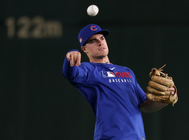 Cubs infielder Matt Shaw work outs with teammates in preparation...
