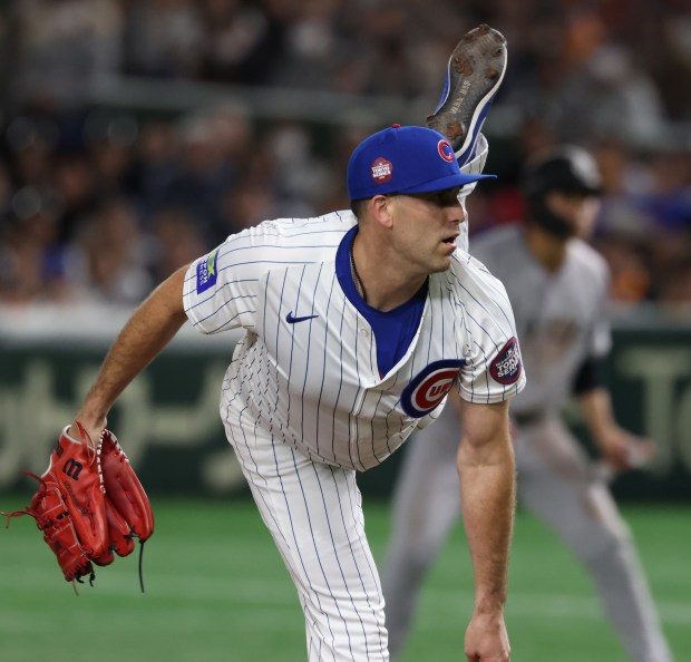 Cubs pitcher Matthew Boyd throws in the sixth inning of...