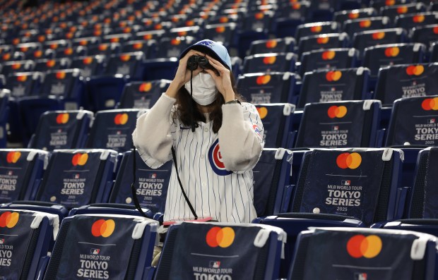 Cubs fan Ayuka Muramatsu sits first in her section to...