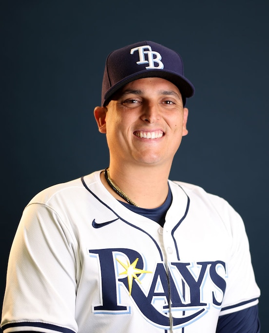 Tampa Bay Rays assistant hitting coach Brady North poses for a picture during Tampa Bay Rays Photo Day in 2024.