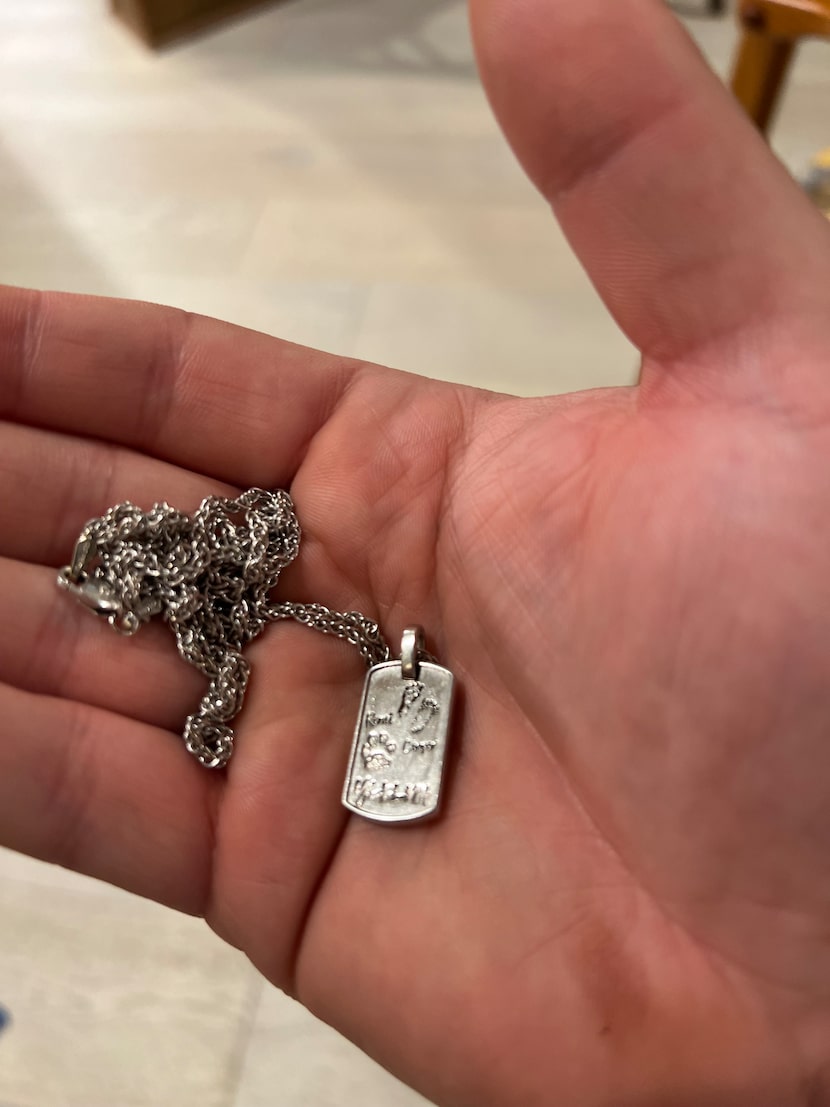 The chain worn by Jared Sandler representing the babies he and wife Emily have lost.