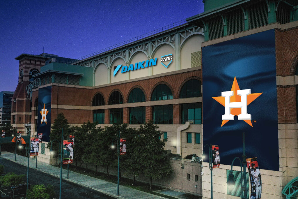 Rendering shows future home of the Houston Astros Daikin Park after the ballpark undergoes a name change.