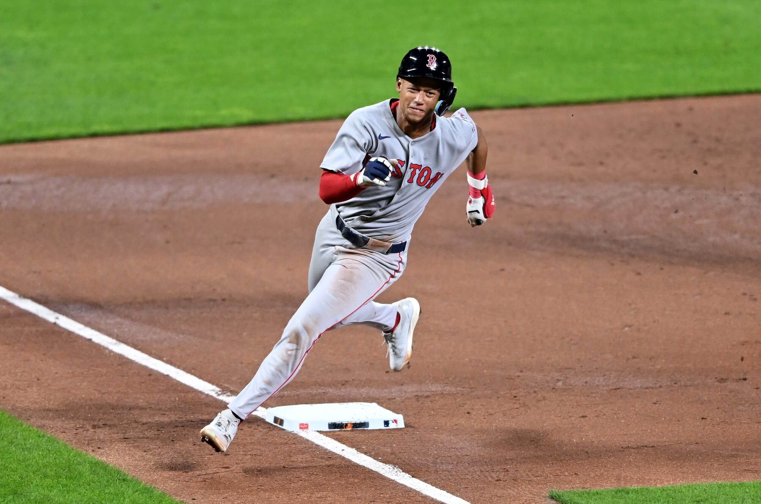 Kristian Campbell rounds third base and scores in the fifth inning against the Baltimore Orioles.