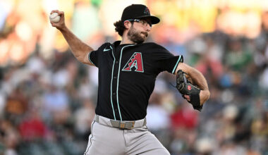 Zac Gallen #23 of the Arizona Diamondbacks...
