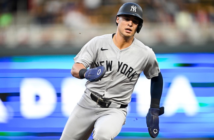 Anthony Volpe of the New York Yankees rounds third base en route to scoring against the Minnesota Twins in the second inning at Target Field on September 16, 2025 in Minneapolis, Minnesota.