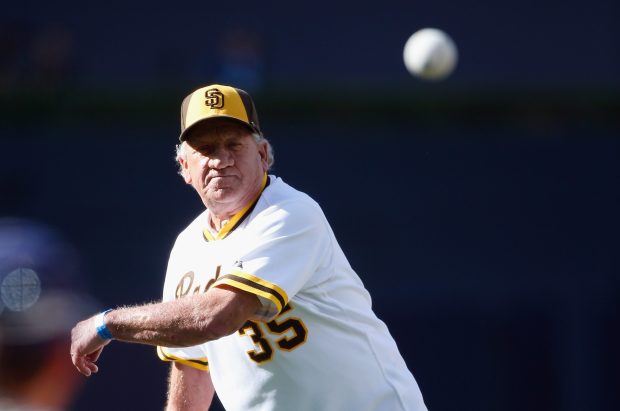 Former San Diego Padre Randy Jones throws a ceremonial first pitch prior to the 87th Annual MLB All-Star Game at PETCO Park on July 12, 2016 in San Diego, California. (Photo by Todd Warshaw/Getty Images)