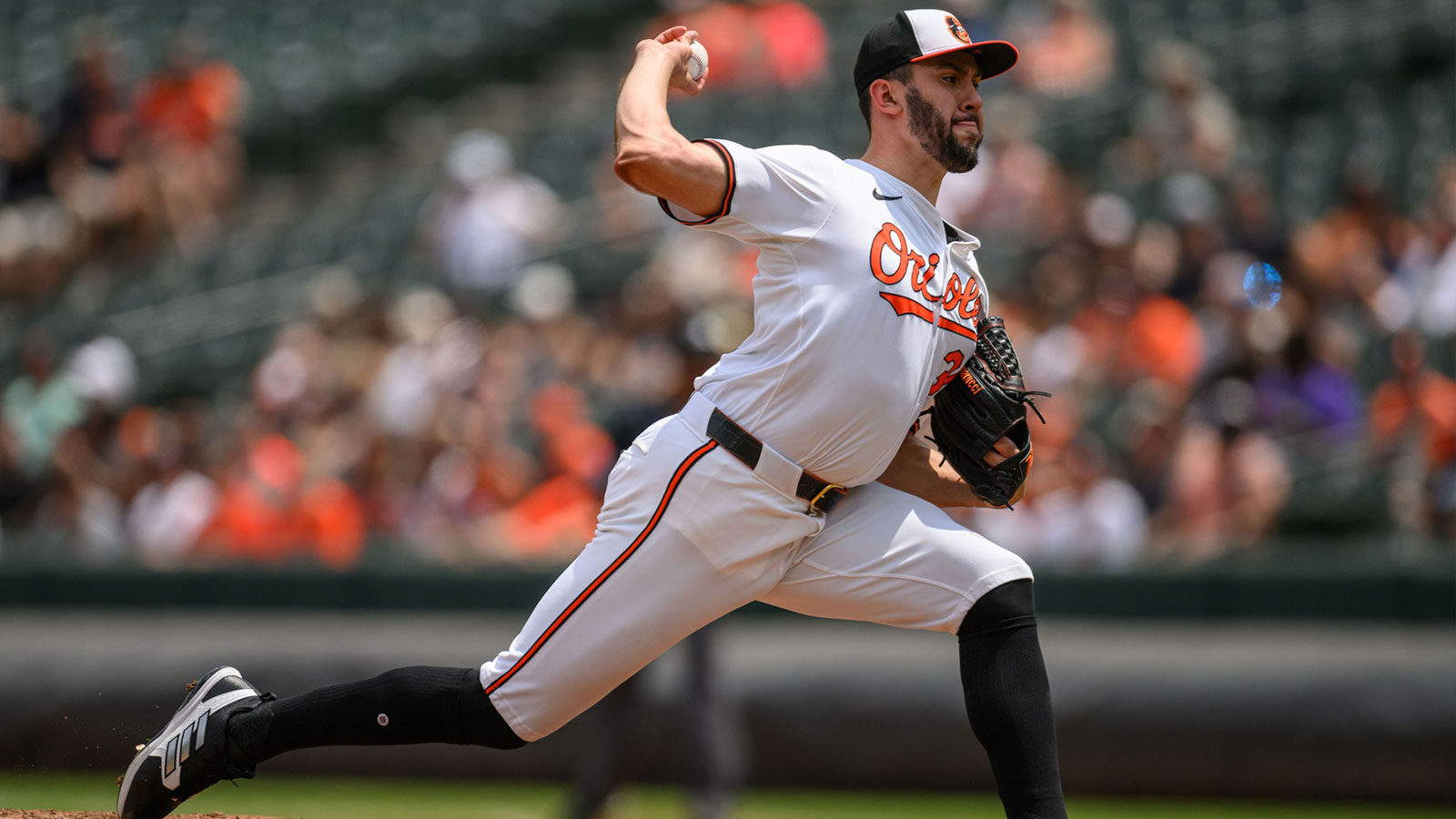 Baltimore Orioles pitcher Grayson Rodriguez (30) throws against the Toronto Blue Jays during the first inning at Oriole Park at Camden Yards.
