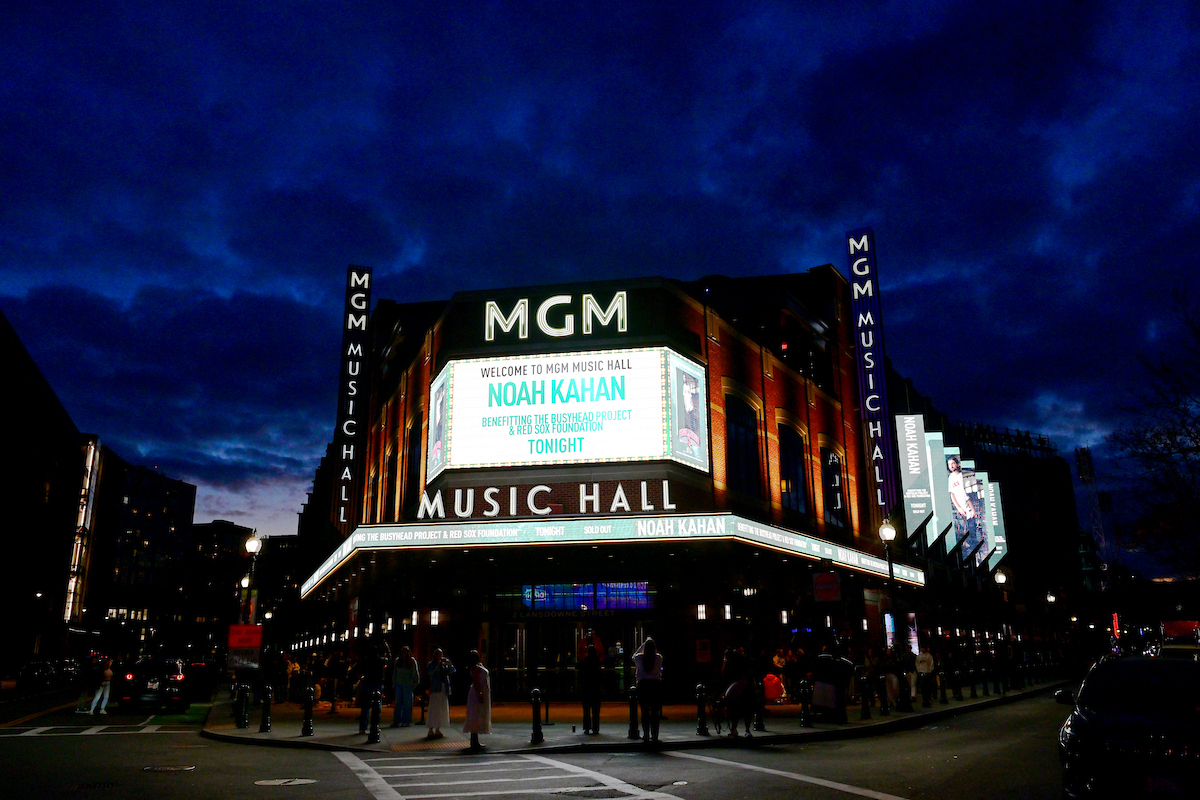 November 20, 2025, Boston, MA: The marquee is displayed ahead of a Noah Kahan benefit concert for the Busyhead Project and Red Sox Foundation at MGM Music Hall in Boston, Massachusetts Thursday, November 20, 2025.  
(Photo by Rachel O’Driscoll/Boston Red Sox)