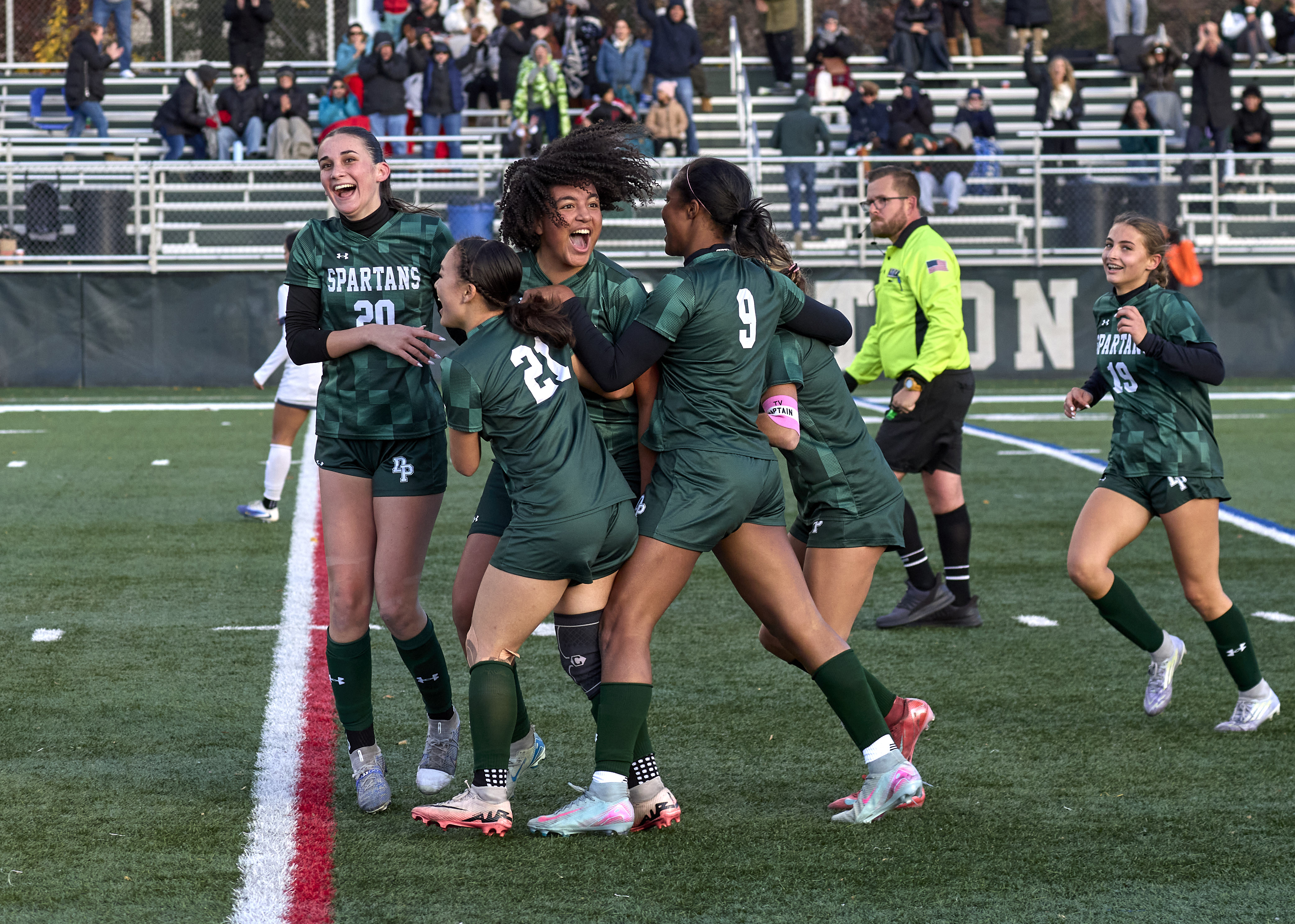 Janaina Chauca (24) of DePaul Catholic reacts after scoring a goal against Montclair Kimberley during the Girls North, NPB Final at DePaul Catholic High School in Wayne on Thursday, November 13, 2025.  