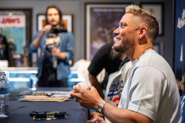 Los Angeles Dodgers player Miguel Rojas speaks Friday, Nov. 14,...