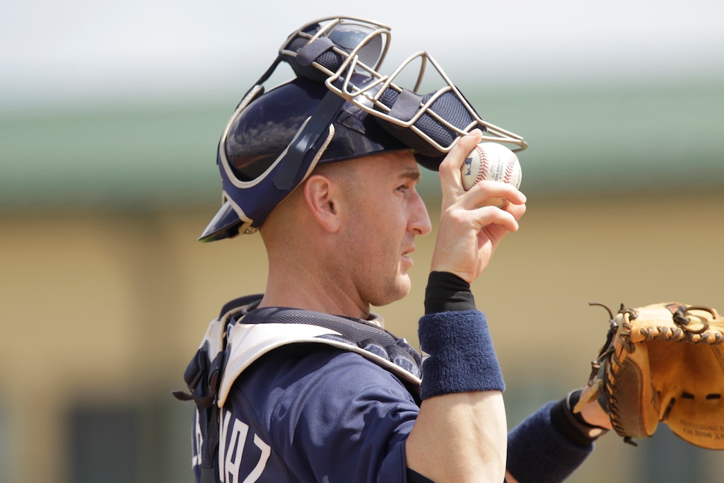 Tampa Bay Rays catcher Craig Albernaz (65) during a spring training baseball game, Wednesday, March 16, 2011, in Jupiter, Fla. (AP Photo)